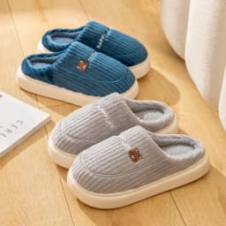Women Men Winter Cartoon Embroidery Plush Slippers Thick Sole Corduroy Warm Indoor Home Shoes Soft Non Slip Couple House Slipper