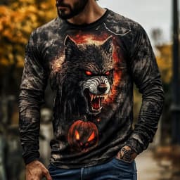 Graphic skull design casual subculture men's 3D printing sports outdoor long-sleeved round neck shirt spring and autumn clothing