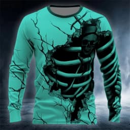Graphic skull design casual subculture men's 3D printing sports outdoor long-sleeved round neck shirt spring and autumn clothing