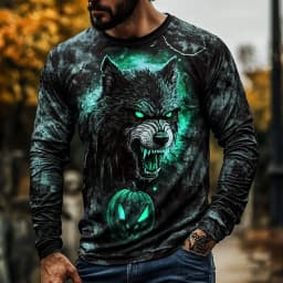 Graphic skull design casual subculture men's 3D printing sports outdoor long-sleeved round neck shirt spring and autumn clothing