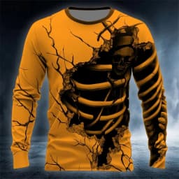 Graphic skull design casual subculture men's 3D printing sports outdoor long-sleeved round neck shirt spring and autumn clothing