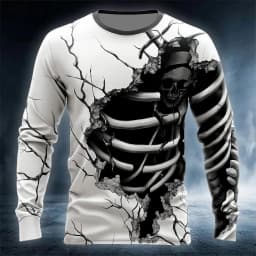 Graphic skull design casual subculture men's 3D printing sports outdoor long-sleeved round neck shirt spring and autumn clothing