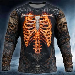 Graphic skull design casual subculture men's 3D printing sports outdoor long-sleeved round neck shirt spring and autumn clothing