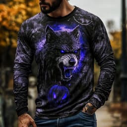 Graphic skull design casual subculture men's 3D printing sports outdoor long-sleeved round neck shirt spring and autumn clothing