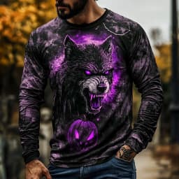 Graphic skull design casual subculture men's 3D printing sports outdoor long-sleeved round neck shirt spring and autumn clothing