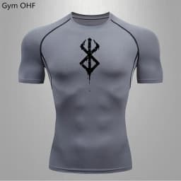 Compression Shirt Men Running Quick Dry Gym Jogging Sports Shirts Rashguard Tops Short Sleeve T-Shirt Anime Berserk-Summer