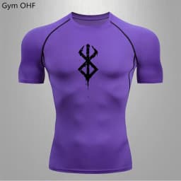 Compression Shirt Men Running Quick Dry Gym Jogging Sports Shirts Rashguard Tops Short Sleeve T-Shirt Anime Berserk-Summer