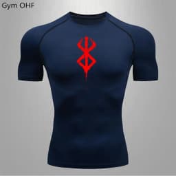 Compression Shirt Men Running Quick Dry Gym Jogging Sports Shirts Rashguard Tops Short Sleeve T-Shirt Anime Berserk-Summer