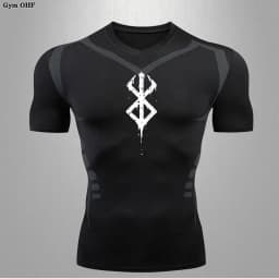 Compression Shirt Men Running Quick Dry Gym Jogging Sports Shirts Rashguard Tops Short Sleeve T-Shirt Anime Berserk-Summer