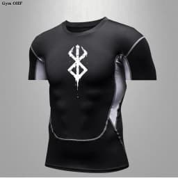 Compression Shirt Men Running Quick Dry Gym Jogging Sports Shirts Rashguard Tops Short Sleeve T-Shirt Anime Berserk-Summer