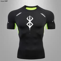 Compression Shirt Men Running Quick Dry Gym Jogging Sports Shirts Rashguard Tops Short Sleeve T-Shirt Anime Berserk-Summer