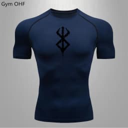 Compression Shirt Men Running Quick Dry Gym Jogging Sports Shirts Rashguard Tops Short Sleeve T-Shirt Anime Berserk-Summer