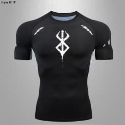 Compression Shirt Men Running Quick Dry Gym Jogging Sports Shirts Rashguard Tops Short Sleeve T-Shirt Anime Berserk-Summer