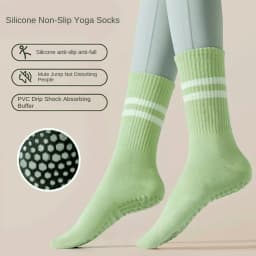 1 Pair of Women's Yoga Socks, Skipping Rope Sports Socks, Pilates Indoor Anti Slip Floor Socks, Double Bar Mid Leg Socks