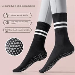 1 Pair of Women's Yoga Socks, Skipping Rope Sports Socks, Pilates Indoor Anti Slip Floor Socks, Double Bar Mid Leg Socks