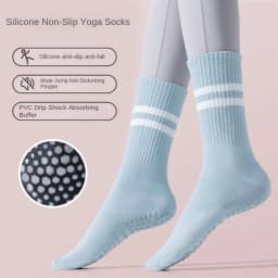 1 Pair of Women's Yoga Socks, Skipping Rope Sports Socks, Pilates Indoor Anti Slip Floor Socks, Double Bar Mid Leg Socks