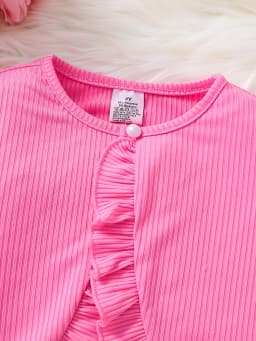 Children's Clothing Girl Autumn Fashion Casual Pink Floral Dress Set 2-Piece Set - Pink Round Neck Vest + Pink Floral Skirt