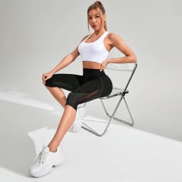 Mesh High Waist Yoga Pants Capri Leggings with Pockets for Women Tummy Control Workout Capri Leggings for Women