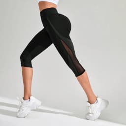Mesh High Waist Yoga Pants Capri Leggings with Pockets for Women Tummy Control Workout Capri Leggings for Women