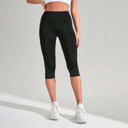 Mesh High Waist Yoga Pants Capri Leggings with Pockets for Women Tummy Control Workout Capri Leggings for Women