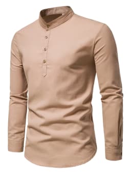 Spring and autumn men's pure cotton solid color shirts, elegant long-sleeved stand-up collar shirts, slim-fit men's shirts