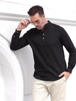 Spring and autumn men's pure cotton solid color shirts, elegant long-sleeved stand-up collar shirts, slim-fit men's shirts