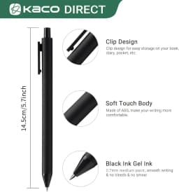 Kaco Pure Refillable Retractable Gel Pen Black Ink 0.5mm Medium Pen Tip 10 Pack Casual Quick-Drying Aesthetic Note Pen Office Su