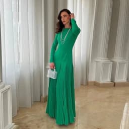 Customized Jiayigong Fashion Simple Green Jersey Evening Dresses O-neck Sexy Backless Full Sleeves A-line Floor Length Pageant P