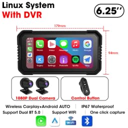 Jansite Portable 6.25" Motorcycle GPS Navigation Wireless Carplay Android Auto DVR Drive Recorder Moto Monitor IPX7 Waterproof