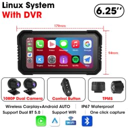 Jansite Portable 6.25" Motorcycle GPS Navigation Wireless Carplay Android Auto DVR Drive Recorder Moto Monitor IPX7 Waterproof
