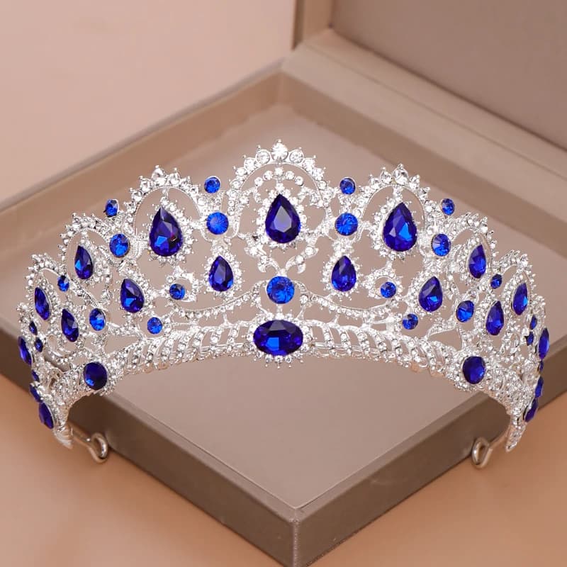 AiliBride Crown Queen tiara Wedding Hair Accessories Blue Crystal Rhinestone Tiaras and Crowns For Bridal Wedding Hair Jewelry