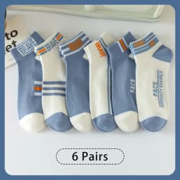 6 Pairs of Men's Spring and Autumn Letter Slogans, Stripes, Fashionable Sports Leisure, College Style, Summer Breathable Socks