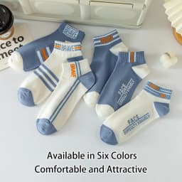 6 Pairs of Men's Spring and Autumn Letter Slogans, Stripes, Fashionable Sports Leisure, College Style, Summer Breathable Socks