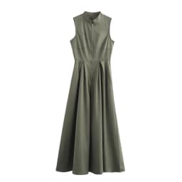 MUJER Zipper Long Dress Woman Pleated Sleeveless Bodycon Dress Summer Elegant Party Dresses For Women 2025 New Midi Dresses