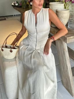 MUJER Zipper Long Dress Woman Pleated Sleeveless Bodycon Dress Summer Elegant Party Dresses For Women 2025 New Midi Dresses