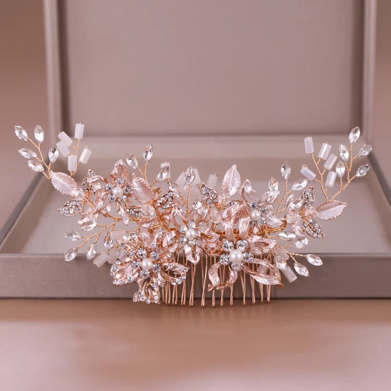 Trendy Rose gold Rhinestone Wedding Hair Combs Hair Accessories for Bridal Crystal Headpiece Hair ornaments Wedding Hair Jewelry