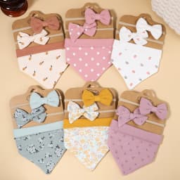 3Pcs/Set Muslin Cotton Print Bib Newborn Bows Headband Triangle Saliva Towel Infant Boy Girl Feeding Burp Baby Hair Accessories