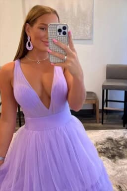 Customized Prom Gown Lavender V-neck Evening Dresses Floor Length A-line Tulle Exquisite High Quality Occasion Dress for Women