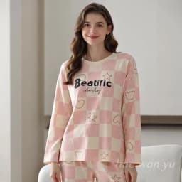 2Pcs/set Women's Pajamas Spring and Autumn Long-Sleeved Trousers Cartoon Cute Can Be Worn Outside Leisure and Comfortable Studen