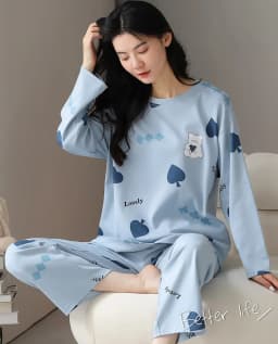 2Pcs/set Women's Pajamas Spring and Autumn Long-Sleeved Trousers Cartoon Cute Can Be Worn Outside Leisure and Comfortable Studen