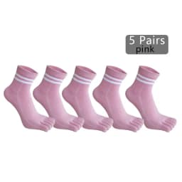 1/5 Pairs Five Finger Socks Women Girl Striped Cotton Solid Sweat-Absorbing Soft Endurable Toe Short Socks Student 4 Seasons