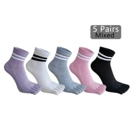 1/5 Pairs Five Finger Socks Women Girl Striped Cotton Solid Sweat-Absorbing Soft Endurable Toe Short Socks Student 4 Seasons