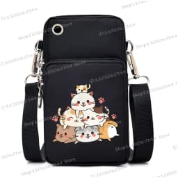 2024 Zipper Small Crossbody Bags Cartoon Anime Cat Women's Shoulder Purses and Handbags Girls Fashion Animal Mobile Phone Bag