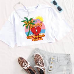 Bad Bunny Un Verano Sin Ti T-Shirt Women Crop Tops Girls O-Neck Short Sleeves Casual Loose Music Shirts Fans Gift