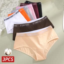 Finetoo 3pcs Women Cotton Panties Soft Underwear Sexy Low Rise Briefs Girls Breathable Soft Lignerie Female Solid Color Panties
