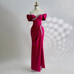 Customized Fuchsia Prom Dress Off the Shoulder Crystals Sweetheart Prom Gowns for Women Floor Length Column Formal Party Dresses