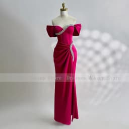 Customized Fuchsia Prom Dress Off the Shoulder Crystals Sweetheart Prom Gowns for Women Floor Length Column Formal Party Dresses