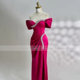 Customized Fuchsia Prom Dress Off the Shoulder Crystals Sweetheart Prom Gowns for Women Floor Length Column Formal Party Dresses