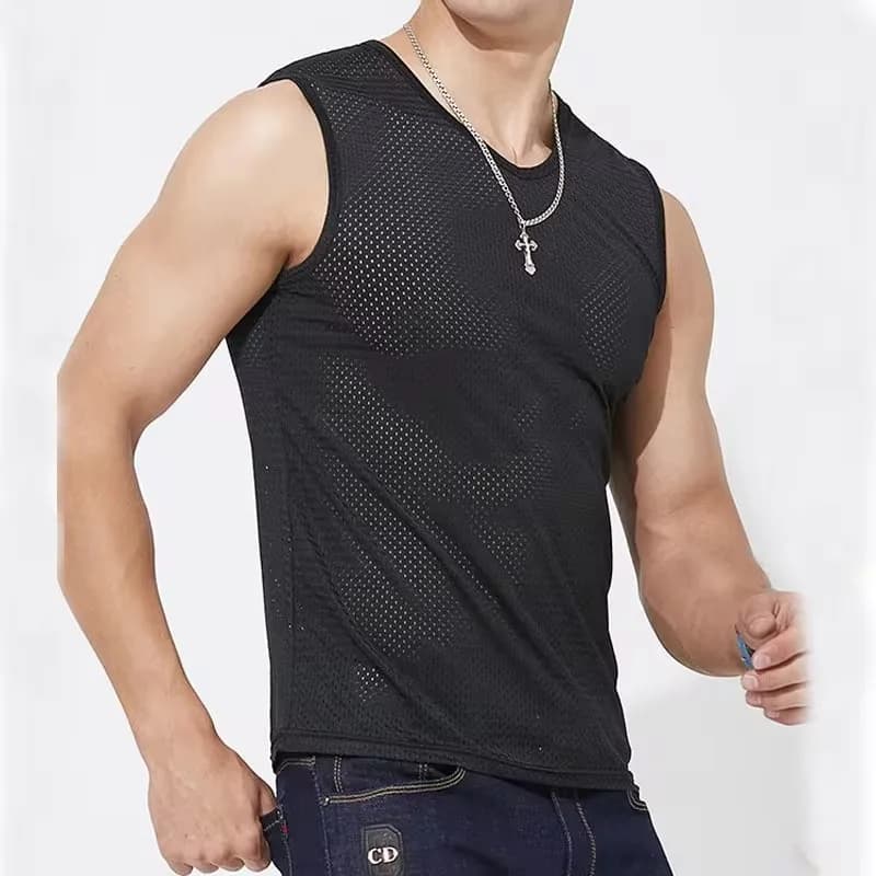 1 PC Men's Ice Silk Mesh Tank Tops Gym Stringer Transparent Bodybuilding Sleeveless Shirt Fitness Vest Male mesh Muscle Singlets