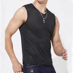 1 PC Men's Ice Silk Mesh Tank Tops Gym Stringer Transparent Bodybuilding Sleeveless Shirt Fitness Vest Male mesh Muscle Singlets